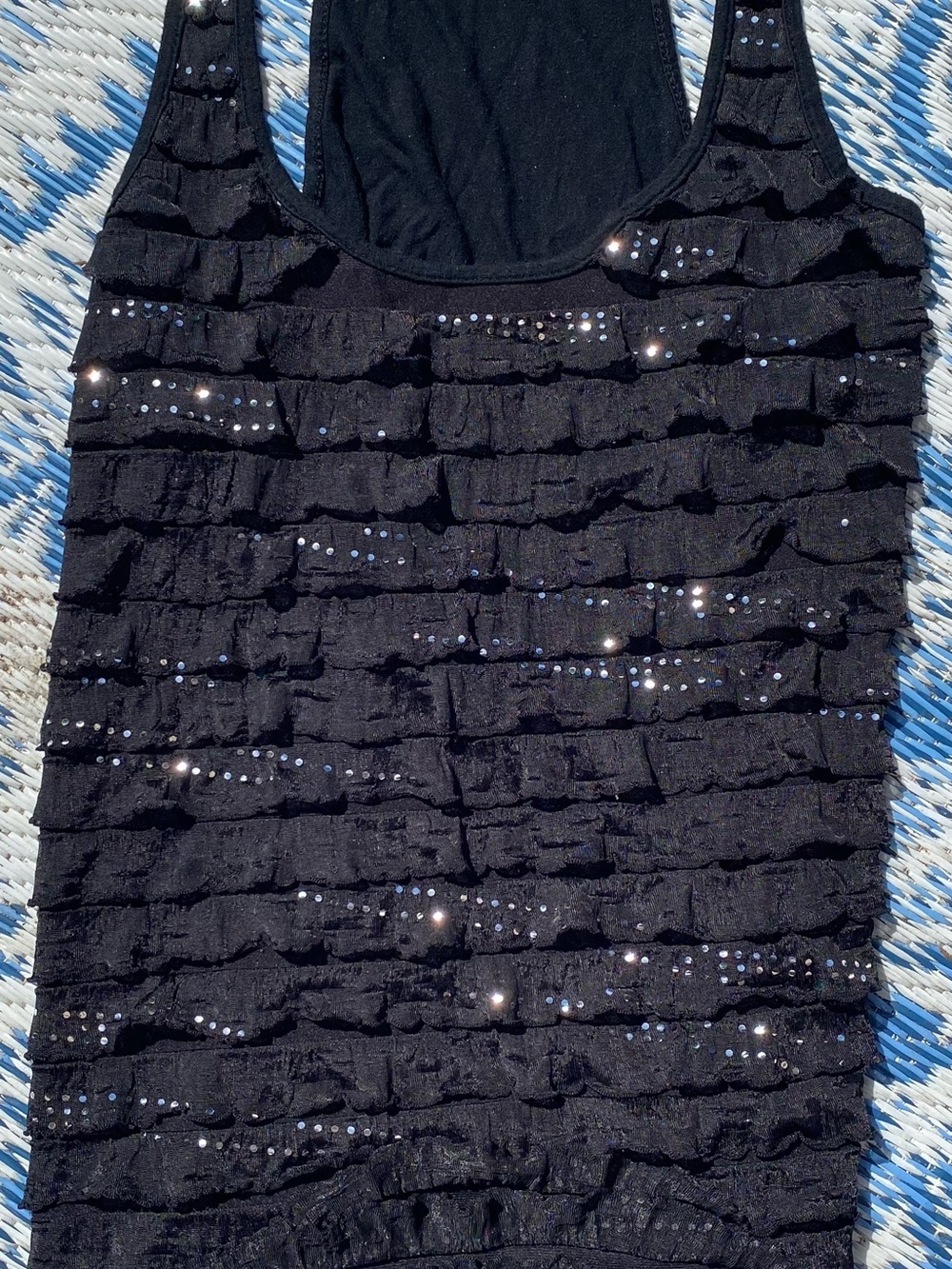 Women's Black Sparkle Ruffle Tank Top